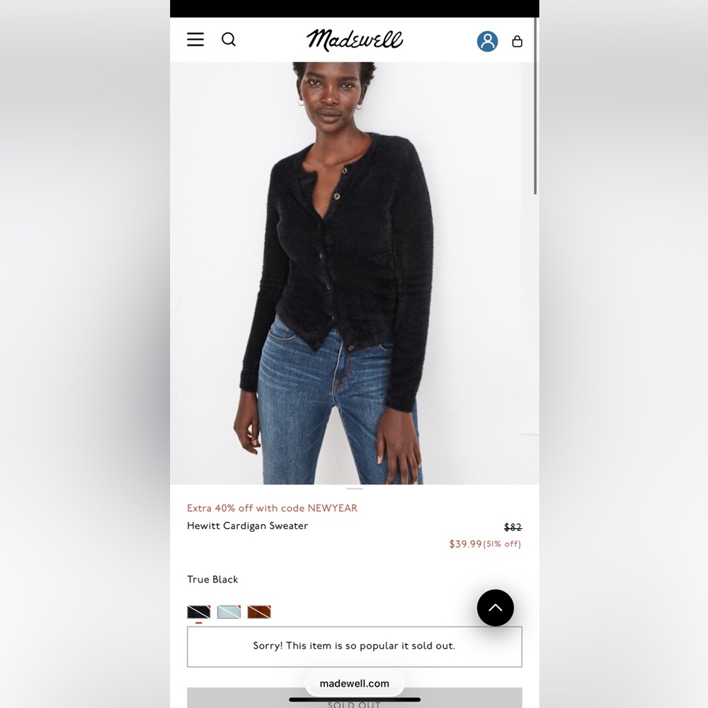 Madewell Hewitt Cardigan Sweater True Black Medium